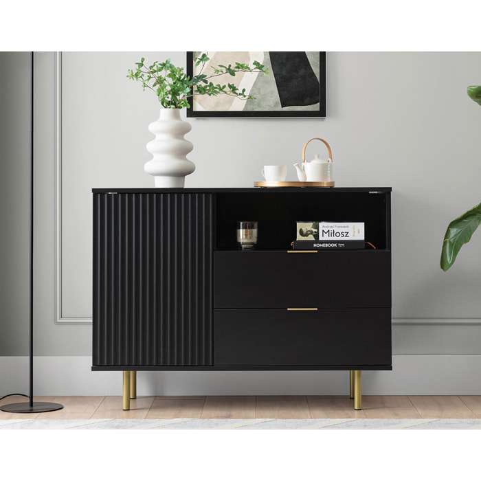 Monica - buffet - noir - 2 tiroirs, 1 porte et 1 niche - 107 cm - Noir