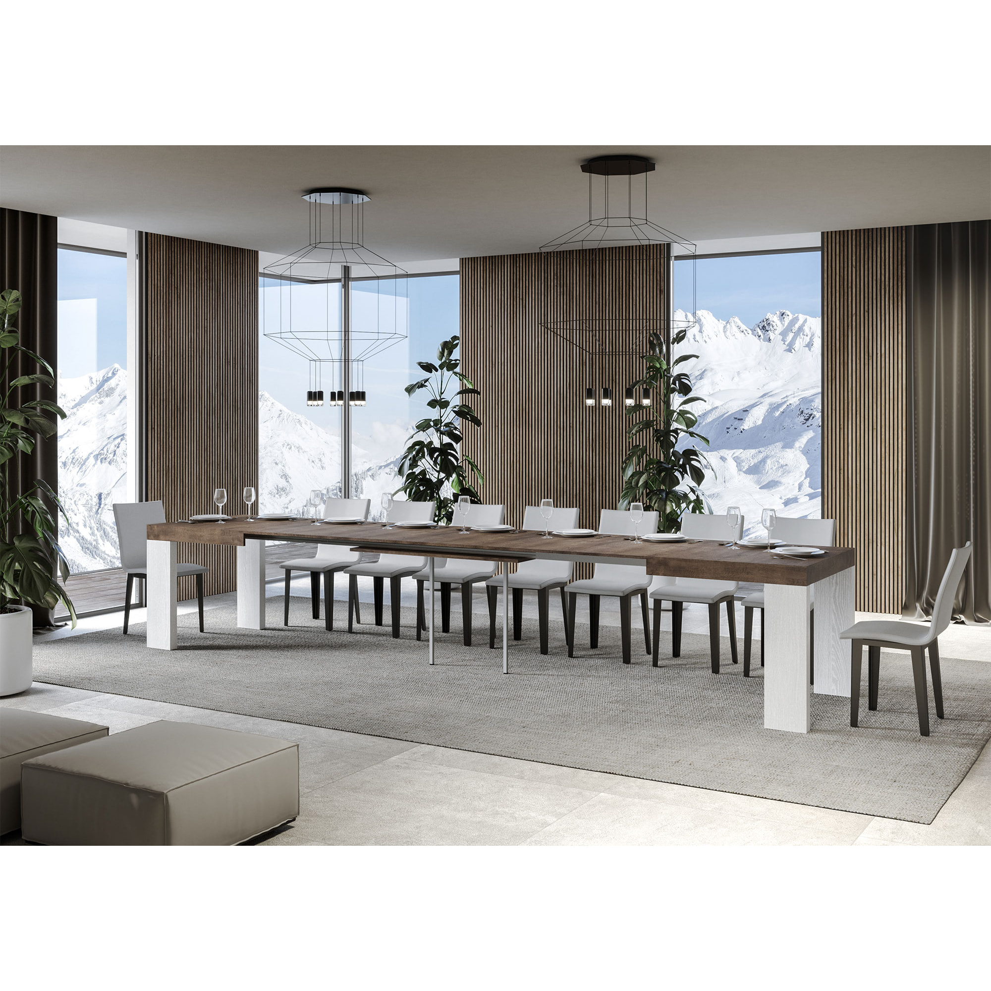 Table Roxell Mix Extensible dessus Noyer structure Frêne Blanc 90x130 Allongée 390