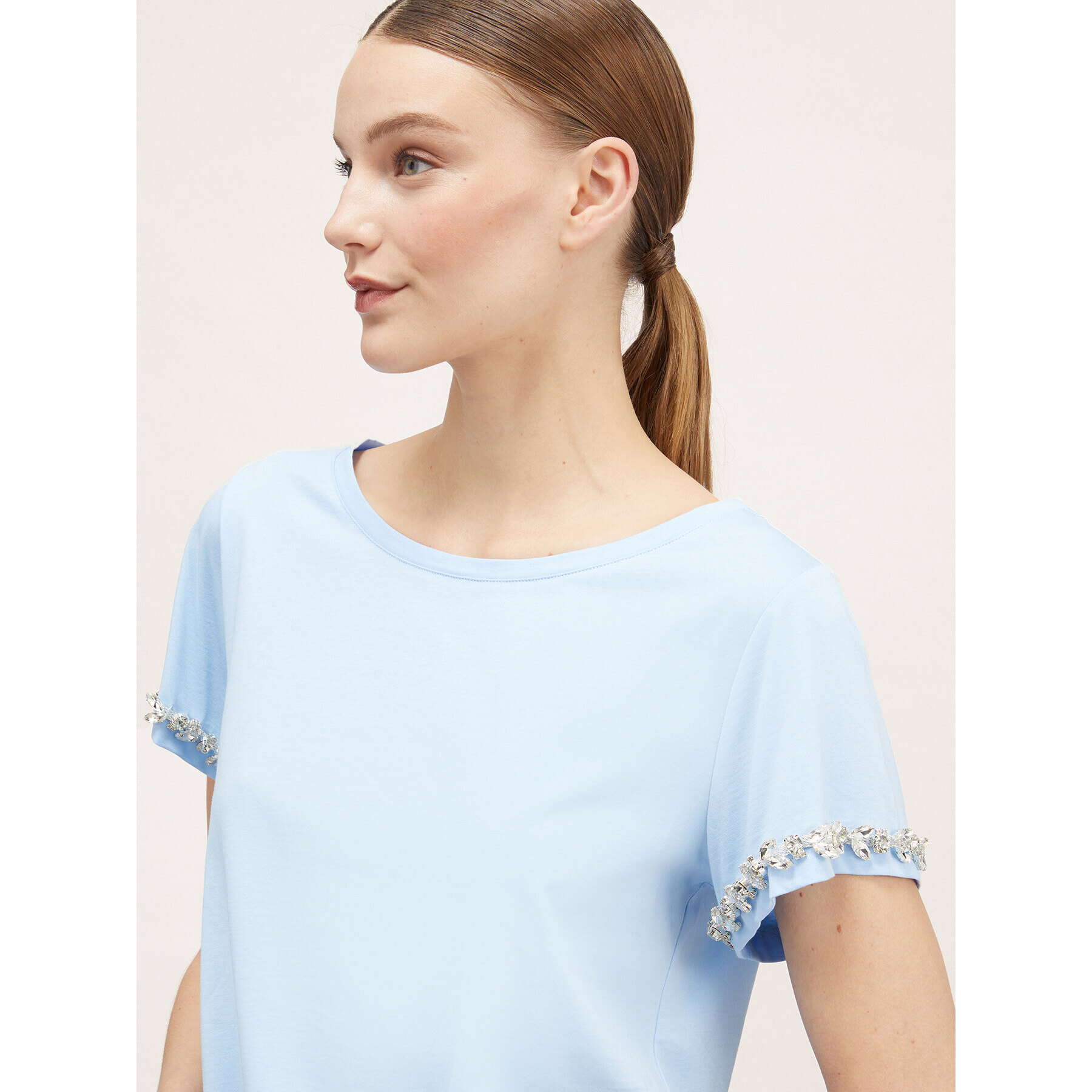 Motivi - Camiseta con mangas bordadas con piedras - Light - blue