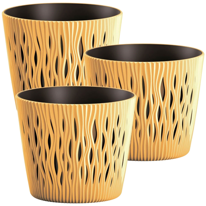 3x maceta redonda de plastico sandy round en color mostaza 15,8 (largo) x 15,8 (ancho) x 13,8 (alto) cm