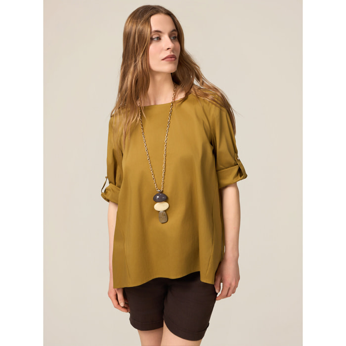 Oltre - Blusa holgada de mezcla de algodón - Verde militare