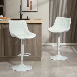Lot de 2 tabourets de bar design réglables pivotants H.92-110 cm revêtement synthétique blanc
