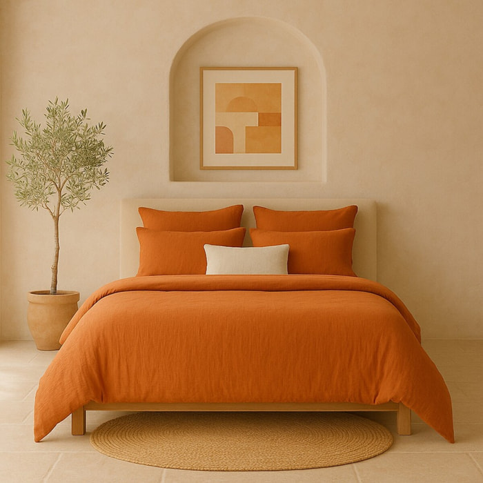 Drap housse coton safran mineral
