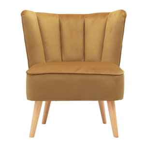 Poltrona design in tessuto nocciola stile vintage