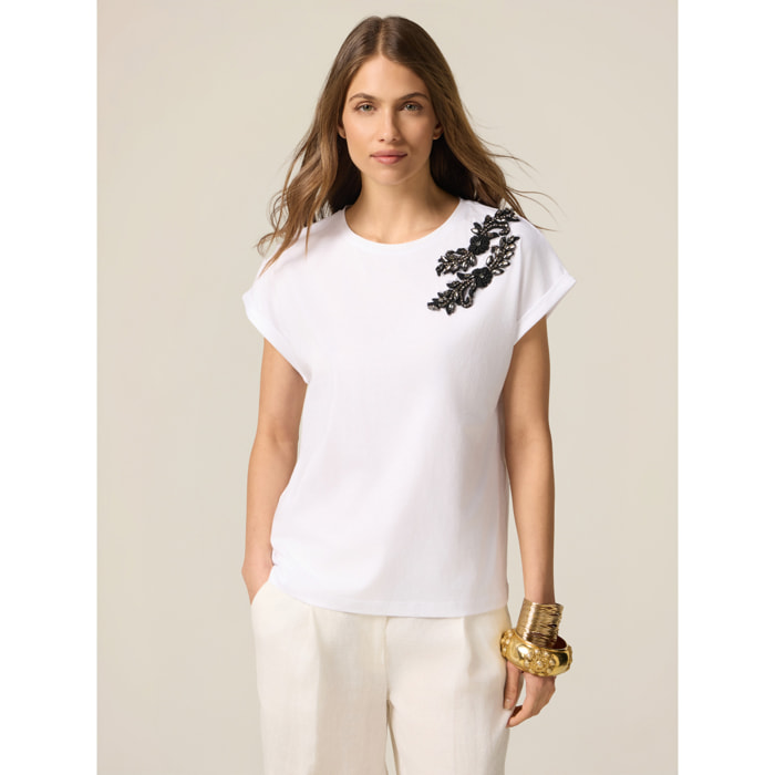 Oltre - T-shirt in jersey con patch gioiello - Bianco