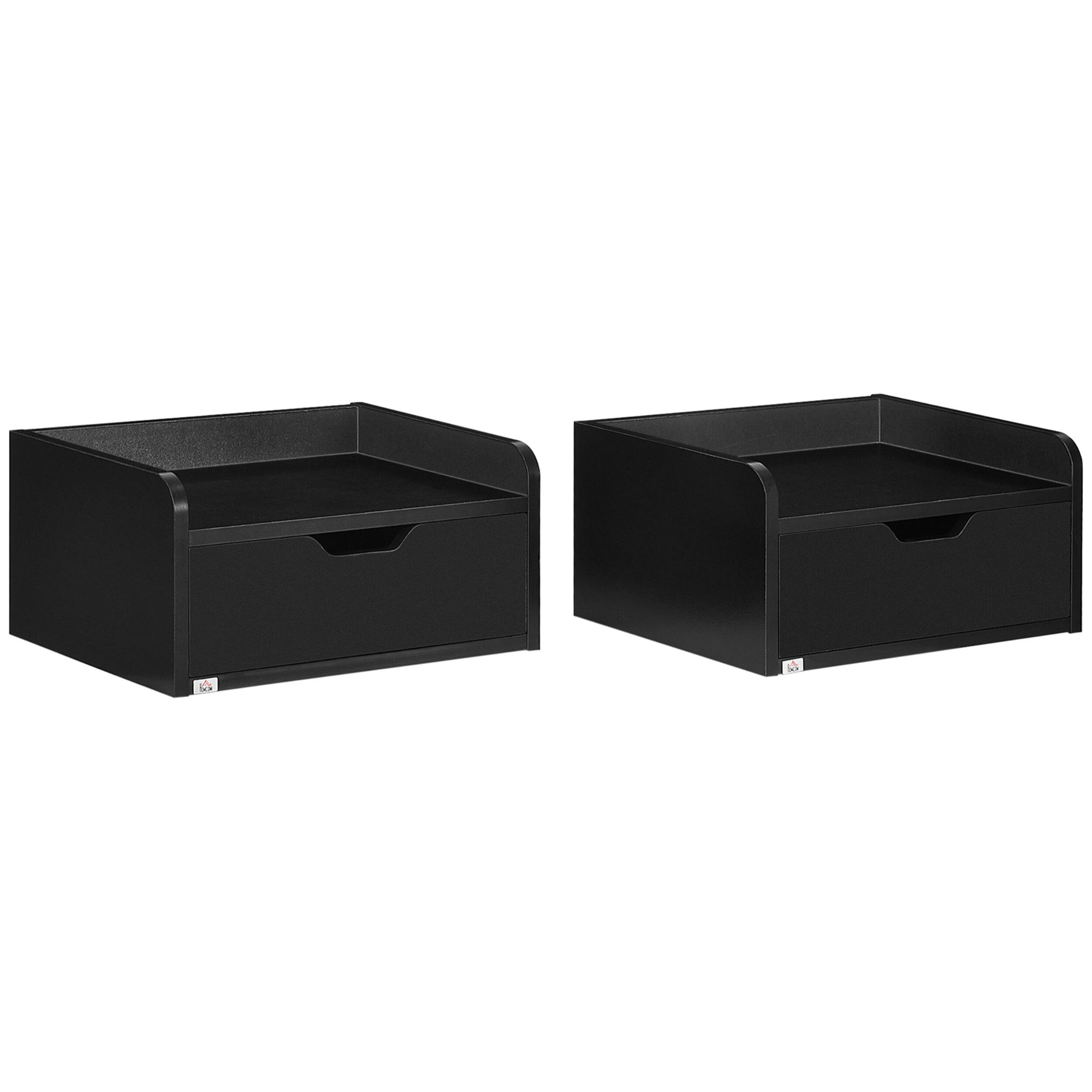 Set de 2 Mesillas de Noche de Pared Mesitas de Noche Flotantes con 1 Cajón para Dormitorio Habitación Hogar Diseño Sencillo 40x30x19,5 cm Negro