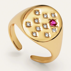 Anillo Sello Rosa Baño Oro