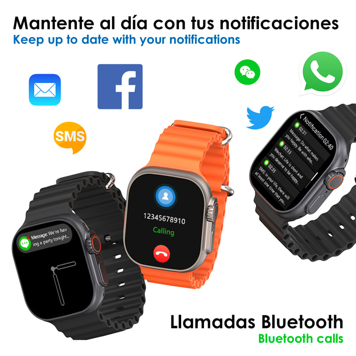 Smartwatch S9 Max, pantalla de 2.2", modos de deporte, monitor de salud, corona multifunción y botón de acceso rápido configurable.