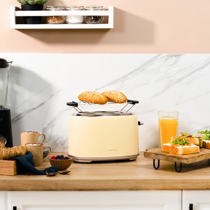 Cecotec Grille-pain vertical Toast&Taste 1000 Retro Double Beige