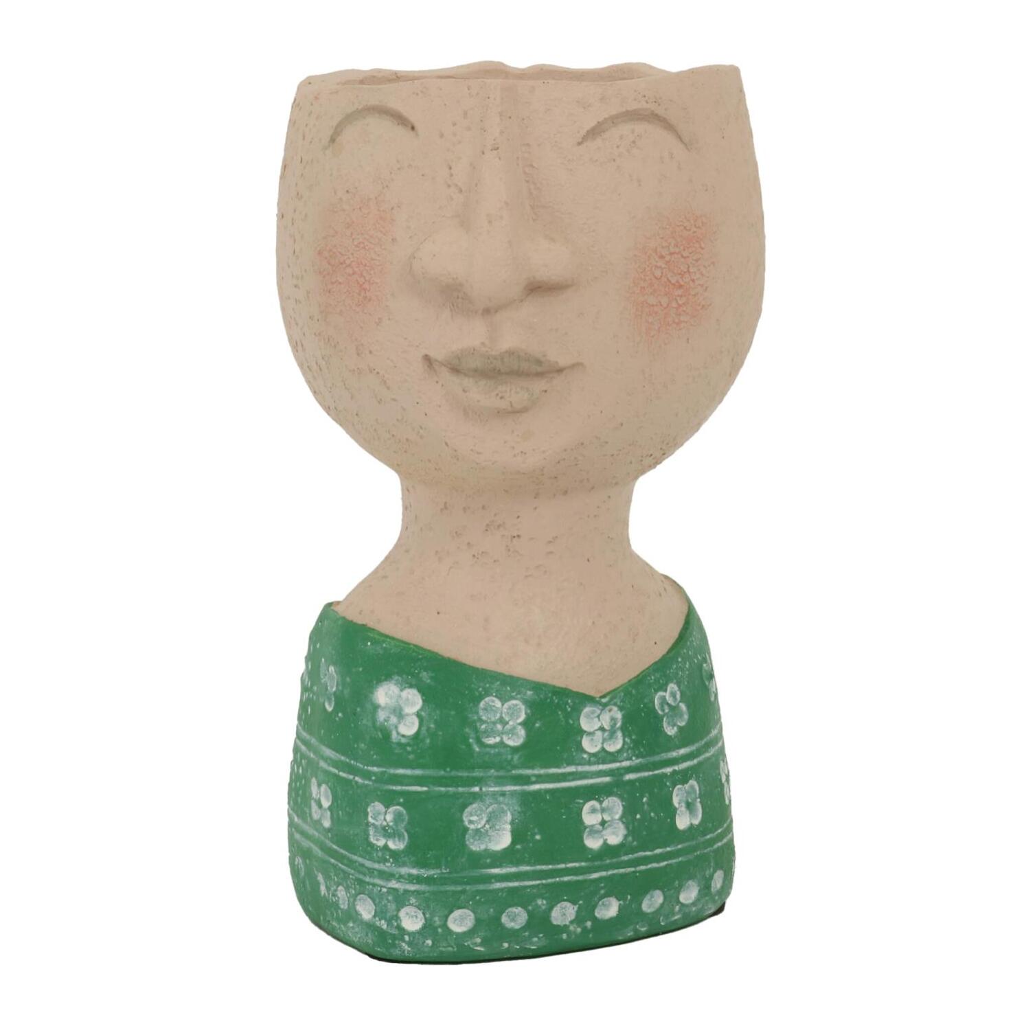 Portavaso in resina viso verde e crema cm ø9h17