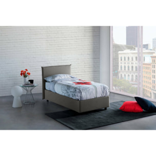 Letto singolo Acuila, Letto contenitore con rivestimento in tessuto, 100% Made in Italy, Apertura laterale, adatto per materasso Cm 80x190, Grigio