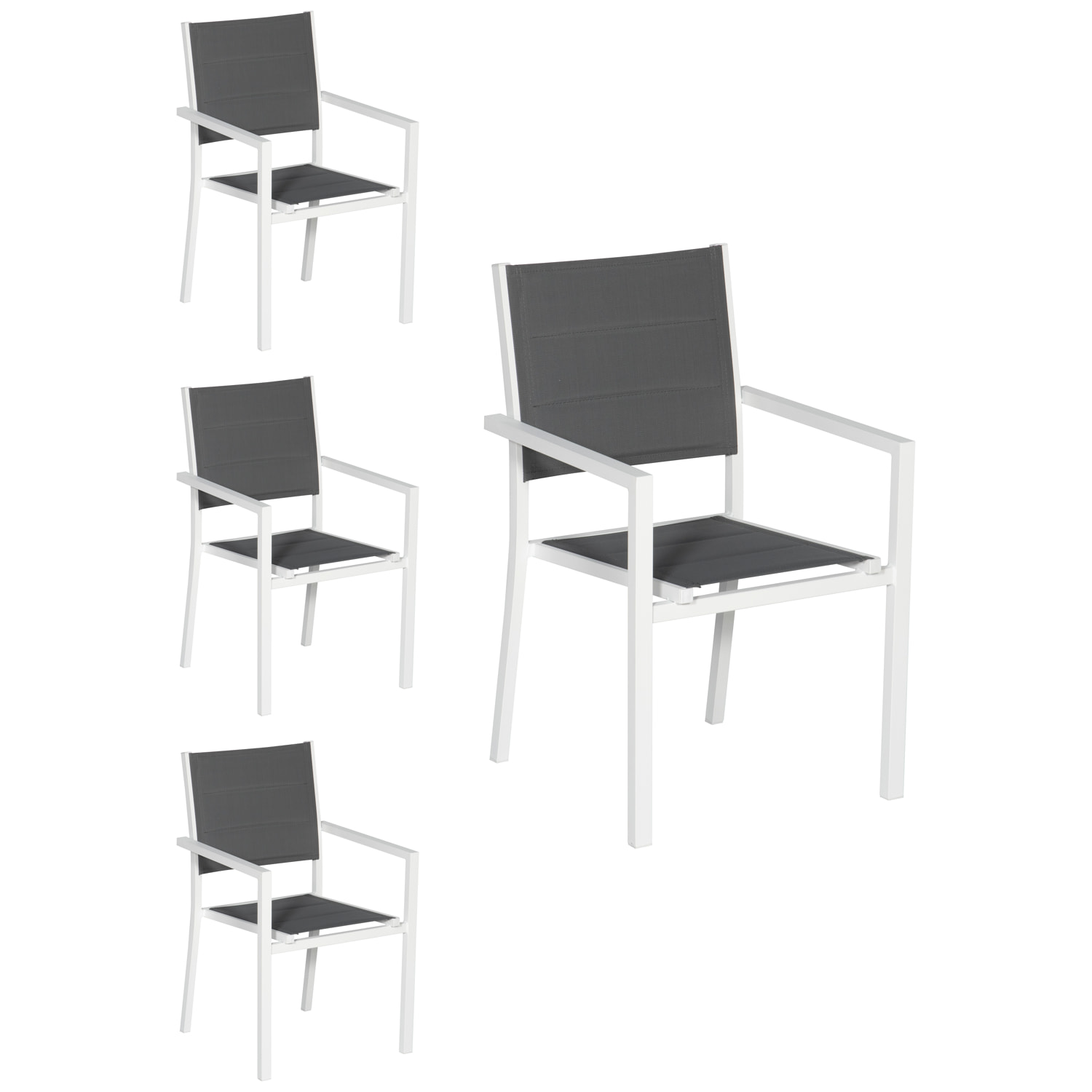 Lot de 4 chaises rembourrées en aluminium blanc - textilène gris
