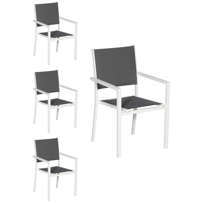 Lot de 4 chaises rembourrées en aluminium blanc - textilène gris