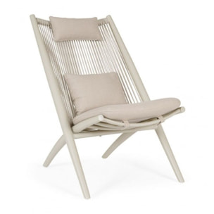 Set di 2 poltrone ALOHA in alluminio beige e intreccio di corda beige, con cuscini
