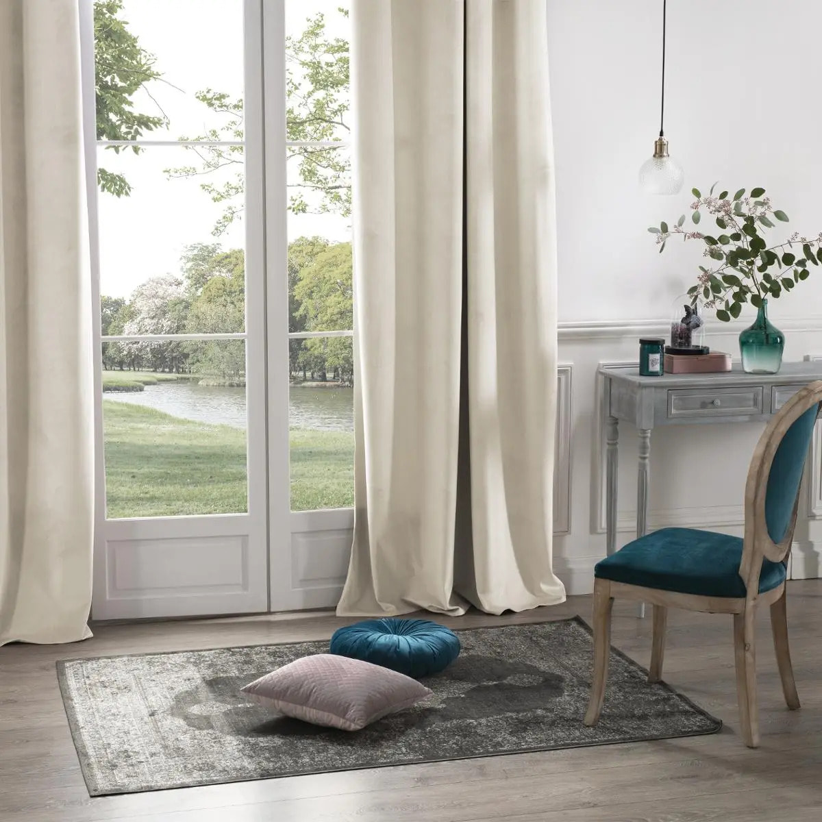Rideau occultant "Dolce" velours blanc ivoire 140x260cm