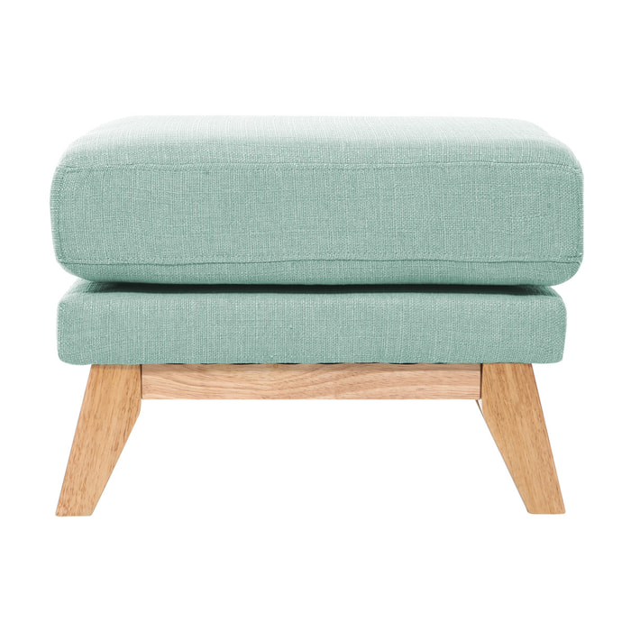 Pouf repose-pieds déhoussable scandinave en tissu vert lagon et bois clair OSLO