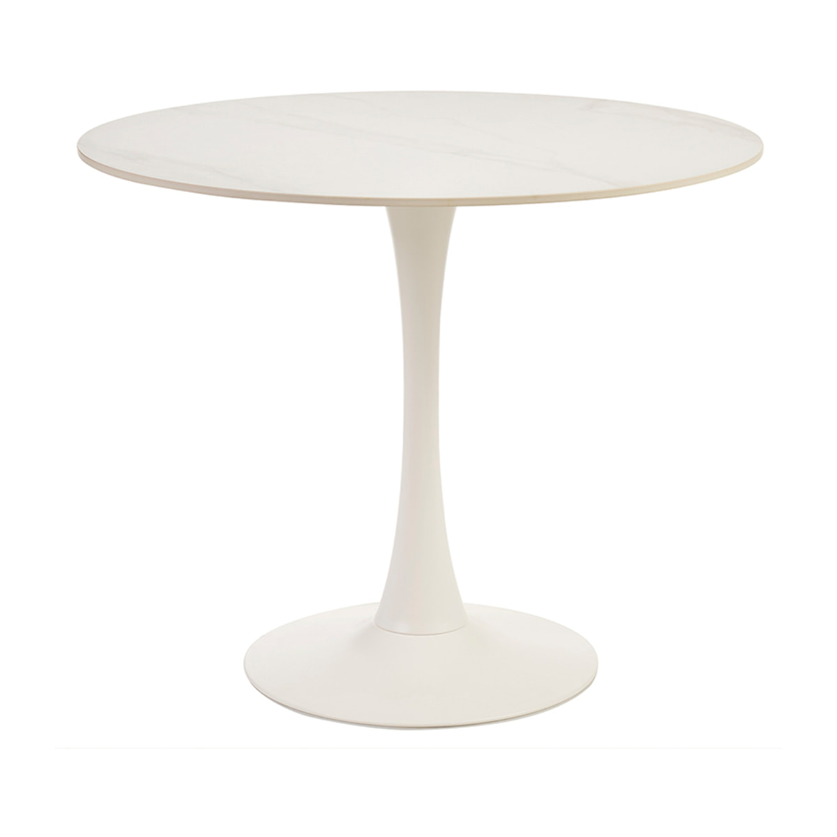 Table à manger design ronde en céramique blanche et métal D90 cm MALOU