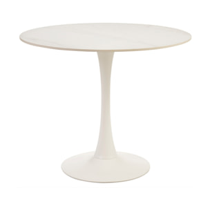 Table à manger design ronde en céramique blanche et métal D90 cm MALOU