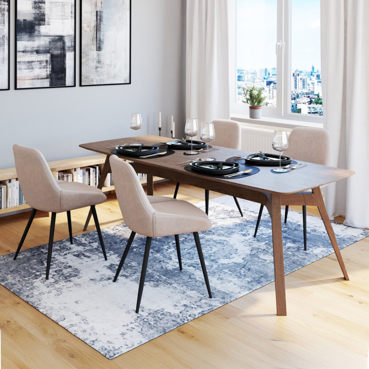 Chaises Ornella tissu taupe et pieds métal - lot de 4