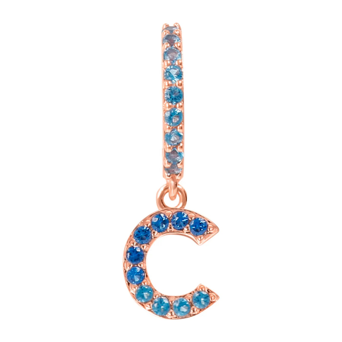 Orecchino Pendente con Lettera C in Pavé di Cubic Zirconia Rosa