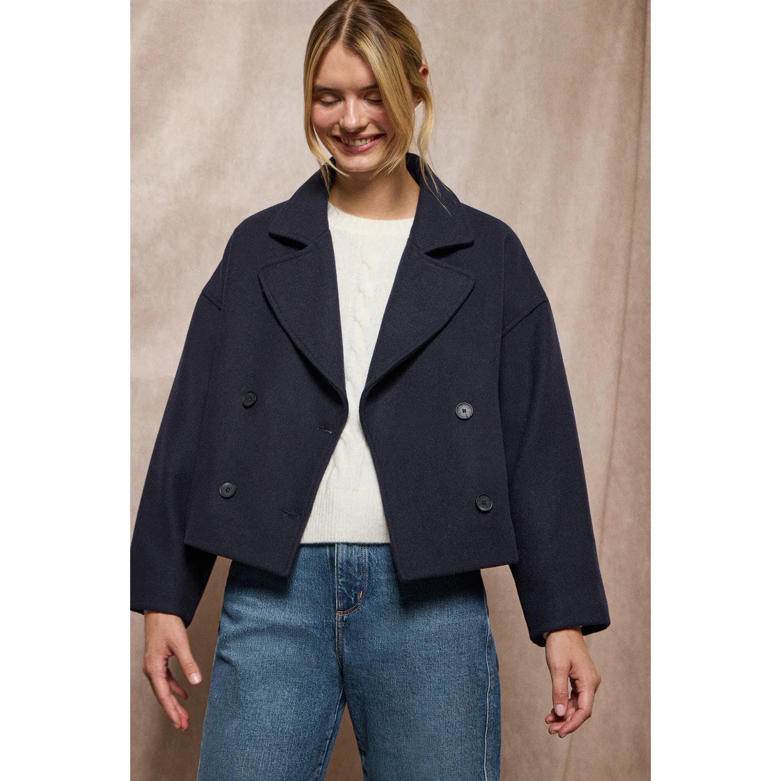 Giaccone corto Lona blu marino doppiopetto con particolari Polo Club