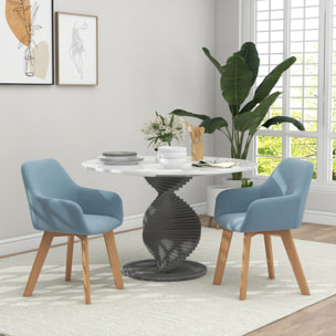 Chaises de visiteur design scandinave - lot de 2 chaises - pieds bois hévéa - assise dossier accoudoirs velours bleu