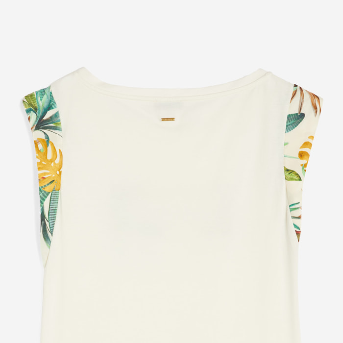 T-shirt donna con maniche in viscosa e grafica tropical