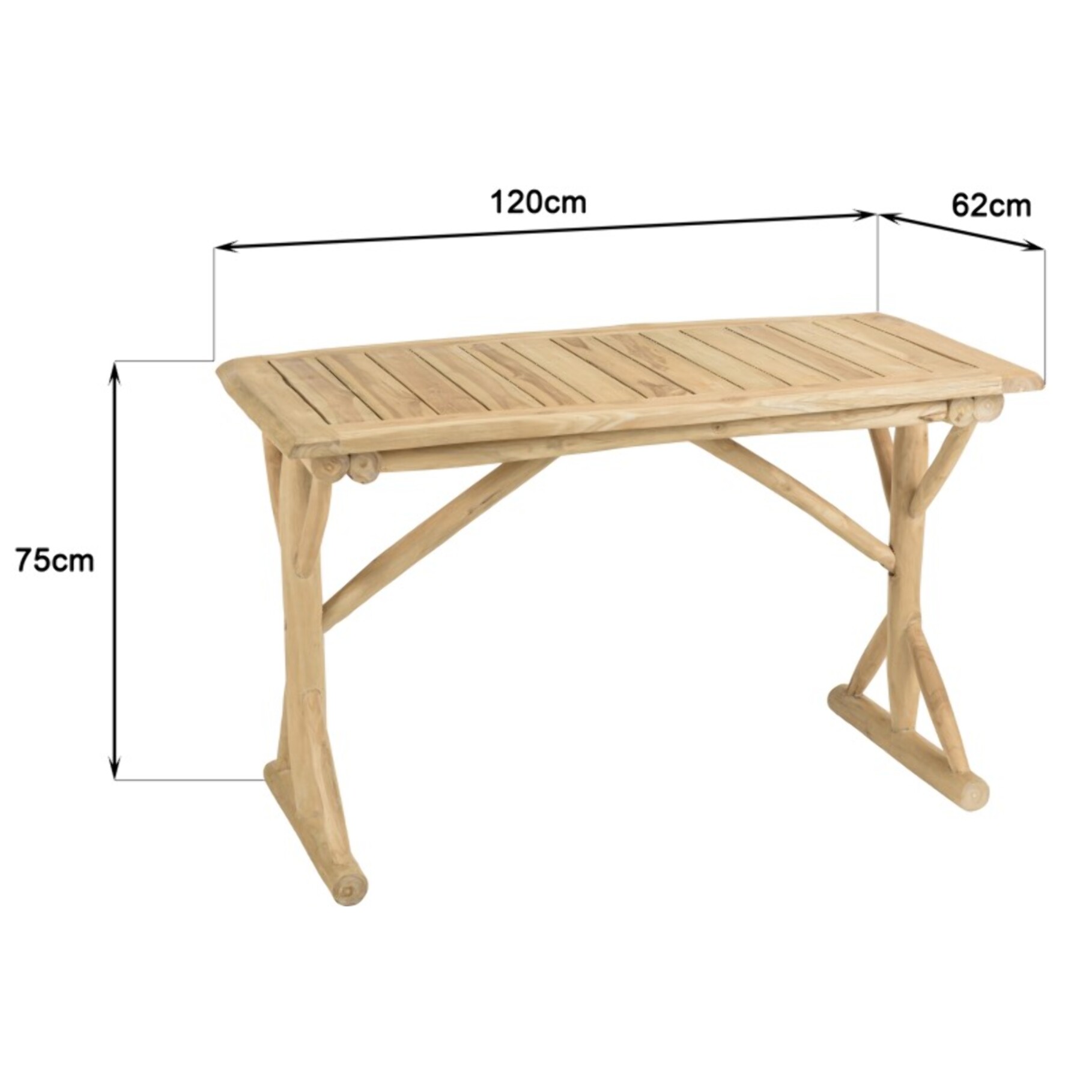 WILL - Bureau 120x60cm en branches de teck naturel
