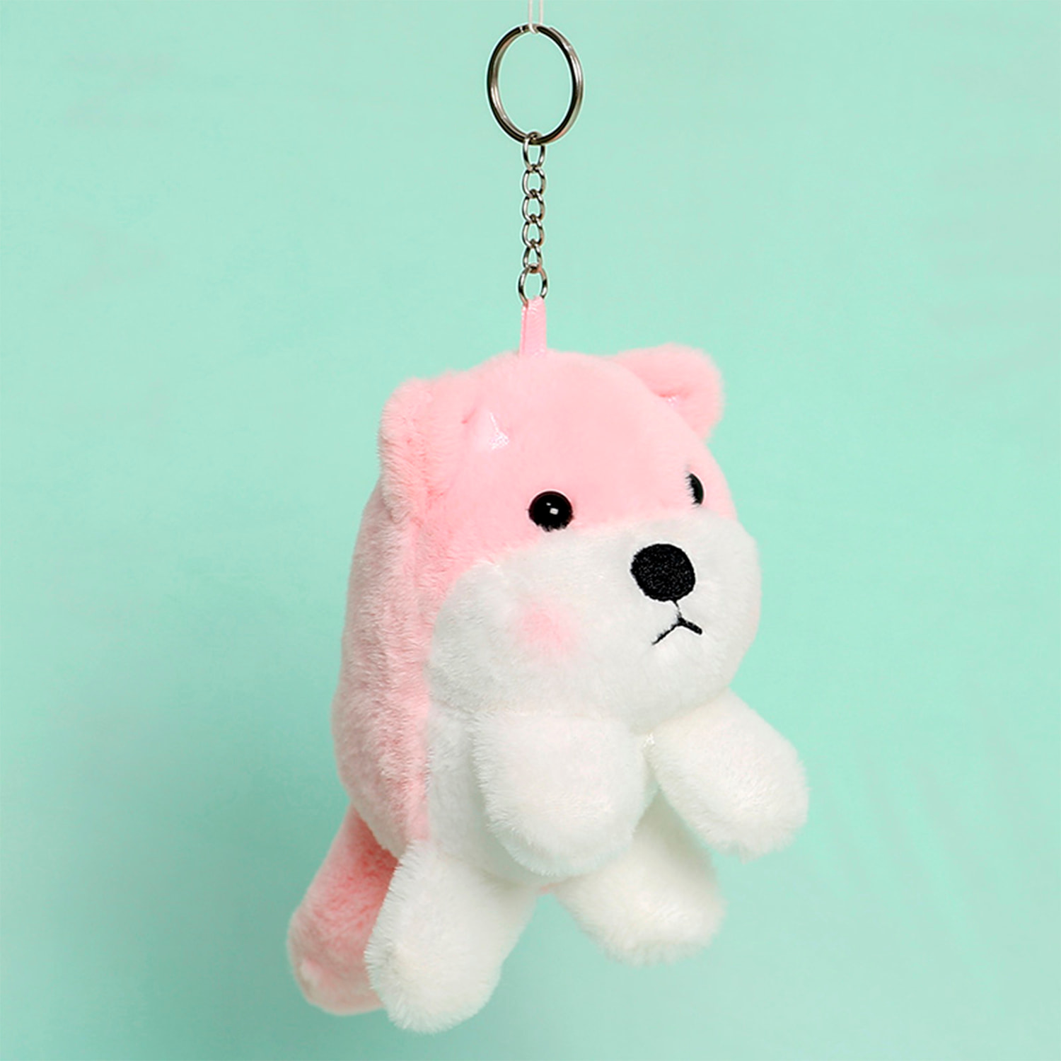 Peluche colgante extrasuave. Diseño Shiba Inu rosa. 18 cm.