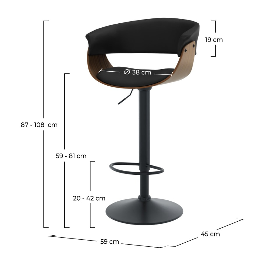 Chaise de bar réglable et pivotante 59/81 cm en cuir synthétique noir - Basile
