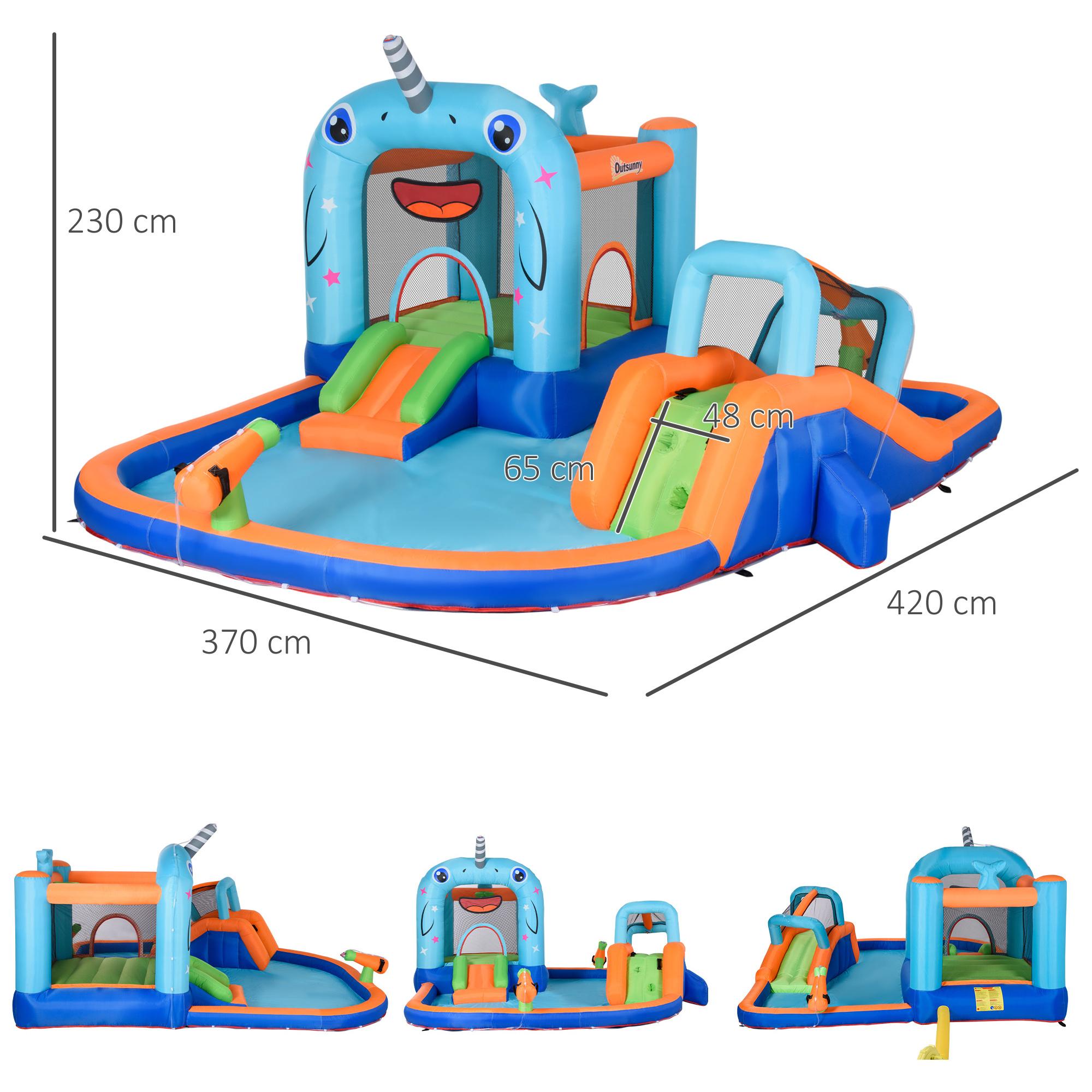 Castillo Hinchable para Niños de 3-8 Años con Tobogán Trampolín Piscina Castillo de Rebote con Inflador y Bolsa de Transporte para Exterior 420x370x230 cm Multicolor