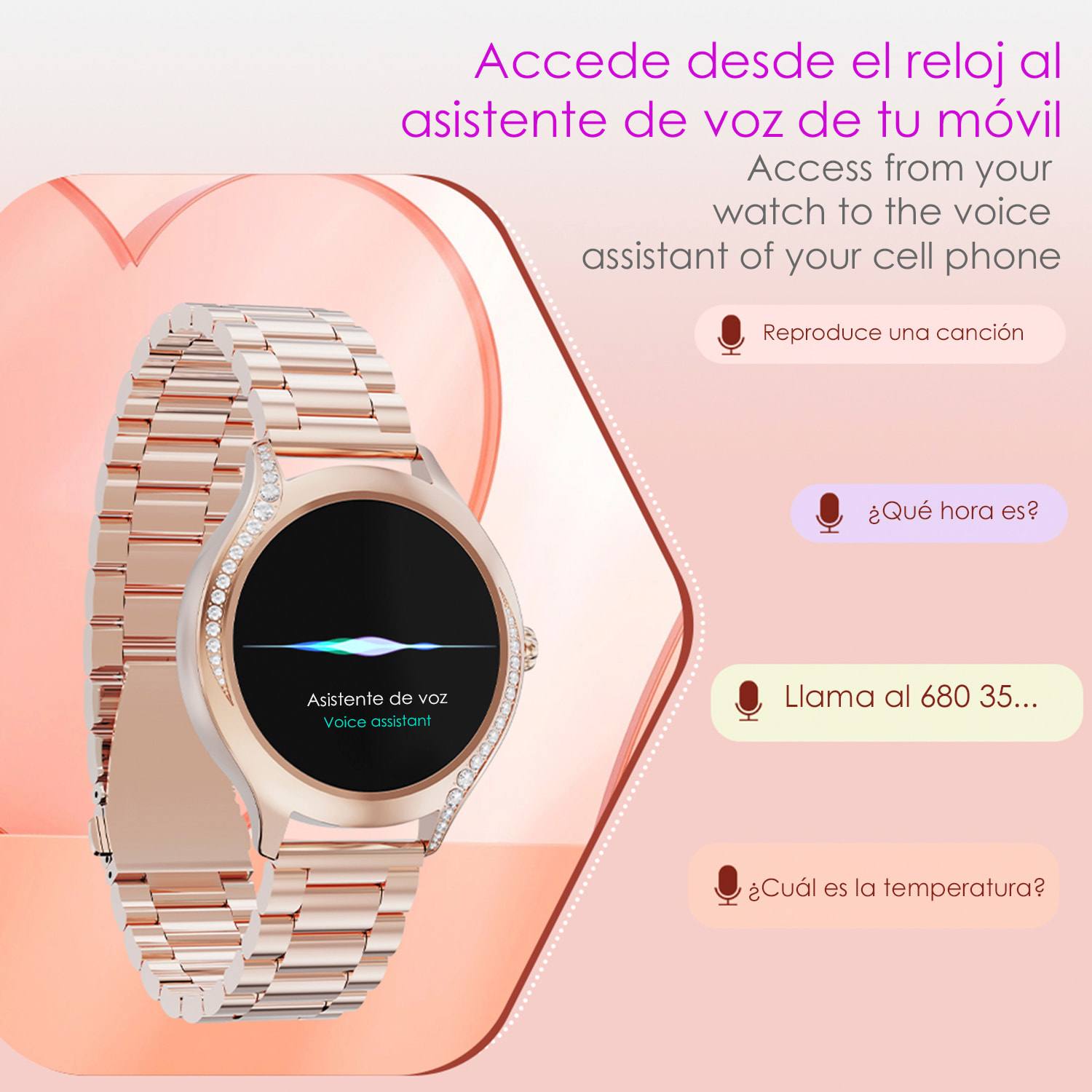 Smartwatch T214 compacto y elegante. Llamadas BT, notificaciones push. Monitor de salud, ciclos femeninos. Modos deportivos.