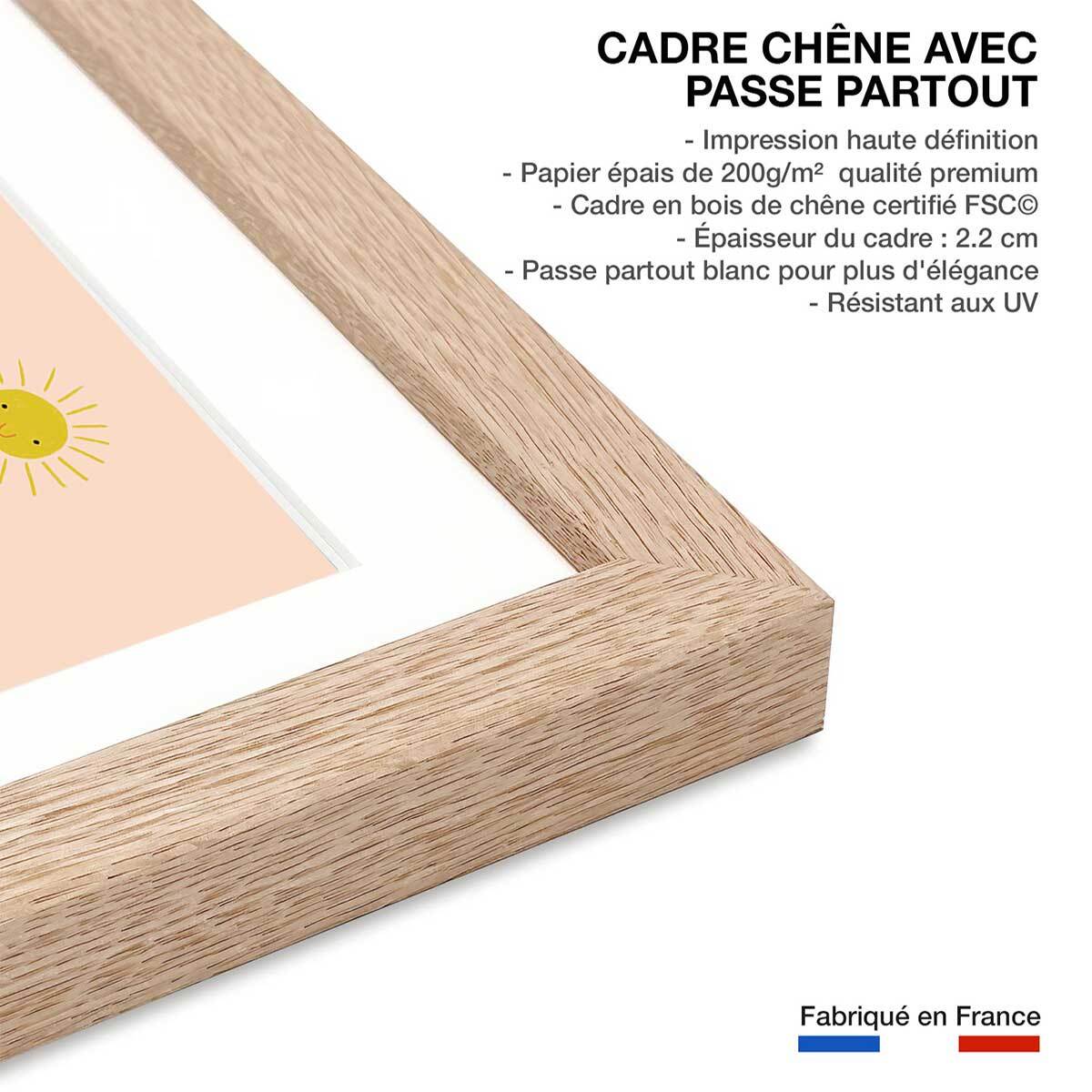 Affiche enfant exploration  Affiche + cadre en bois - Chêne
