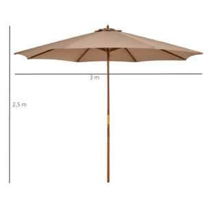 Sombrilla Terraza Exterior Ø300 cm Sombrilla de Jardín con Sistema de Polea Techo Ventilado y Poste Desmontable de Madera Parasol para Patio Terraza Caqui