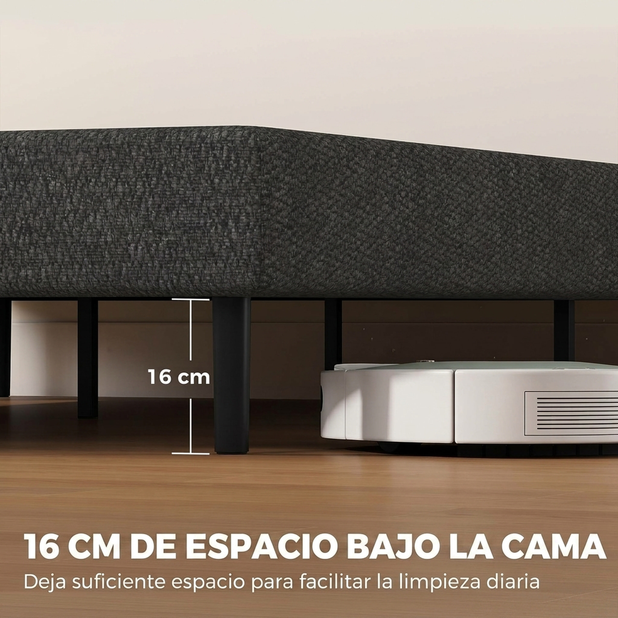HOMCOM Cama Tapizada 144x195 cm con Funda de Chenilla, Marco de Cama Doble con Somier de Lamas de Madera, Patas de Acero, Diseño Moderno, Fácil Montaje, Carga 400 kg, Gris