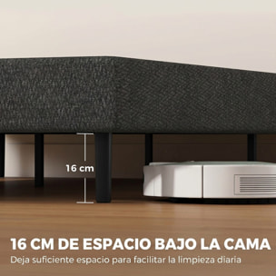 HOMCOM Cama Tapizada 144x195 cm con Funda de Chenilla, Marco de Cama Doble con Somier de Lamas de Madera, Patas de Acero, Diseño Moderno, Fácil Montaje, Carga 400 kg, Gris