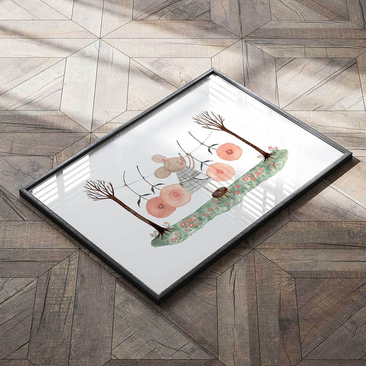 Affiche enfant lessive chez souricette  Affiche + cadre en bois - Noir