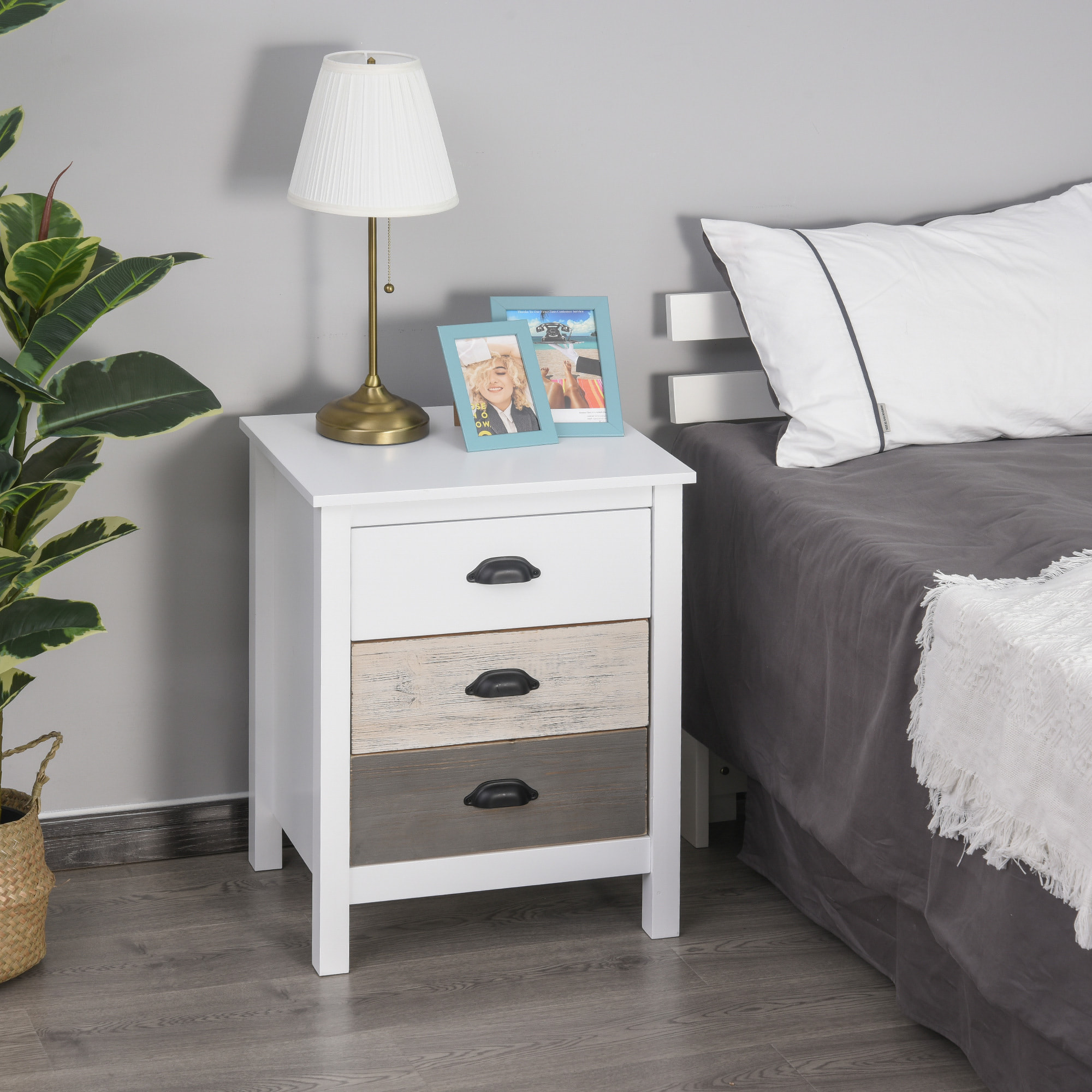 Mesita de Noche Moderna Mesilla de Noche con 3 Cajones Mesa de Noche para Dormitorio Salón 50x38x65 cm Blanco