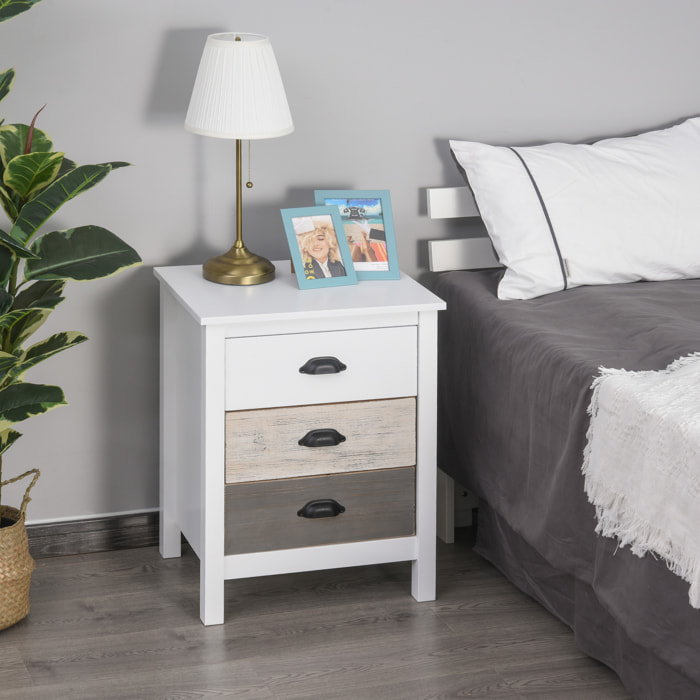 Mesita de Noche Moderna Mesilla de Noche con 3 Cajones Mesa de Noche para Dormitorio Salón 50x38x65 cm Blanco