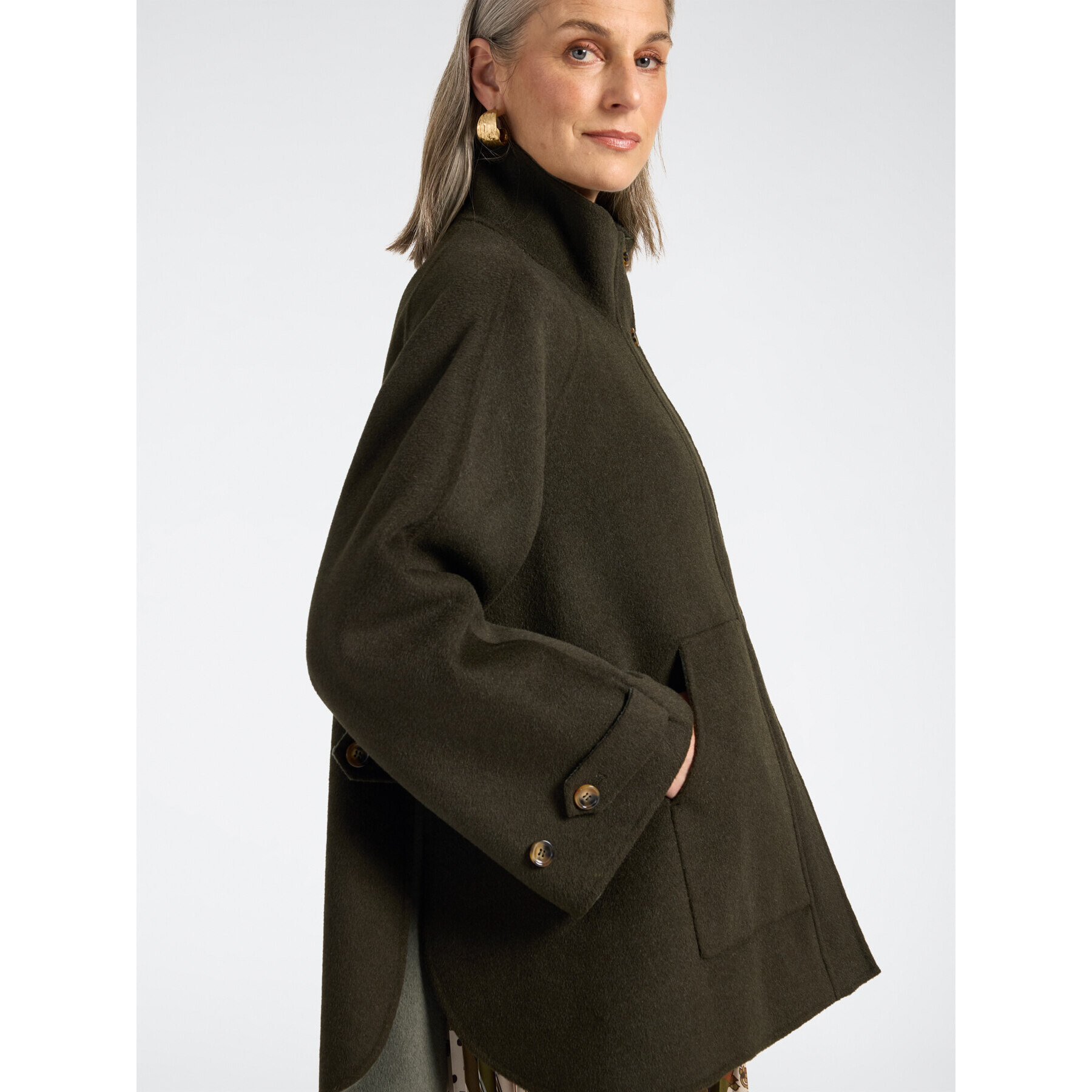 Elena Mirò - Cappotto misto lana collo alto - Verde militare