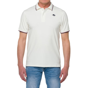 Polo con righine AMAK cotone jersey Bianco