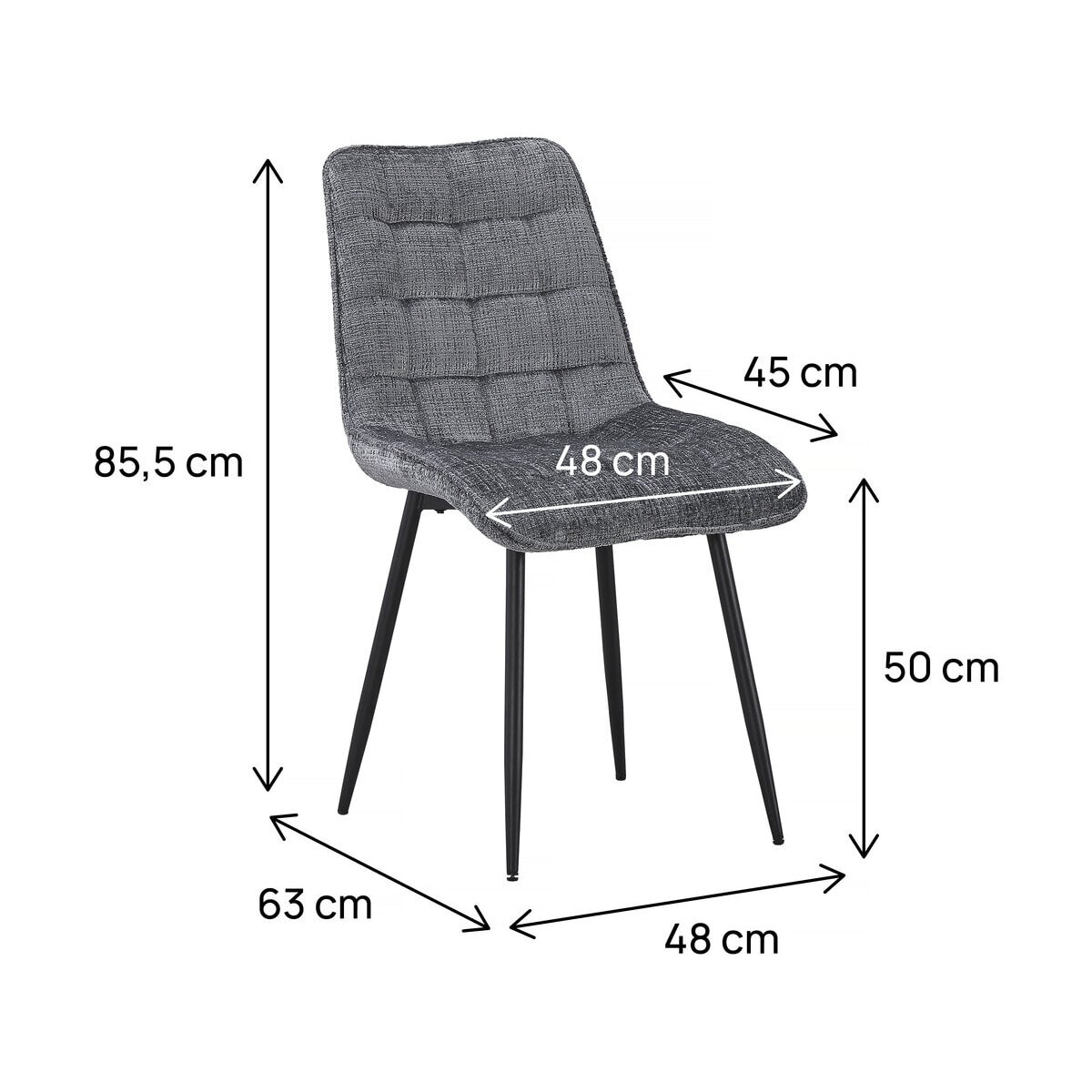 Chaise de salle a manger en tissu haut de gamme  "Yanis" - Lot de 4 - Gris