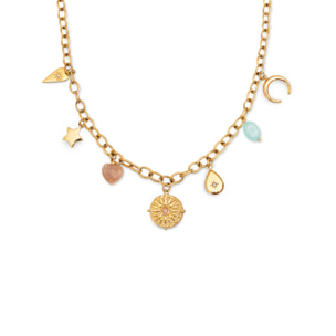 Collana Multicharms Soleil  in Acciaio Placcato Oro