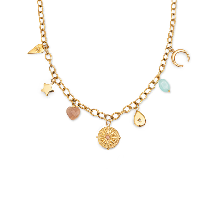 Collana Multicharms Soleil  in Acciaio Placcato Oro