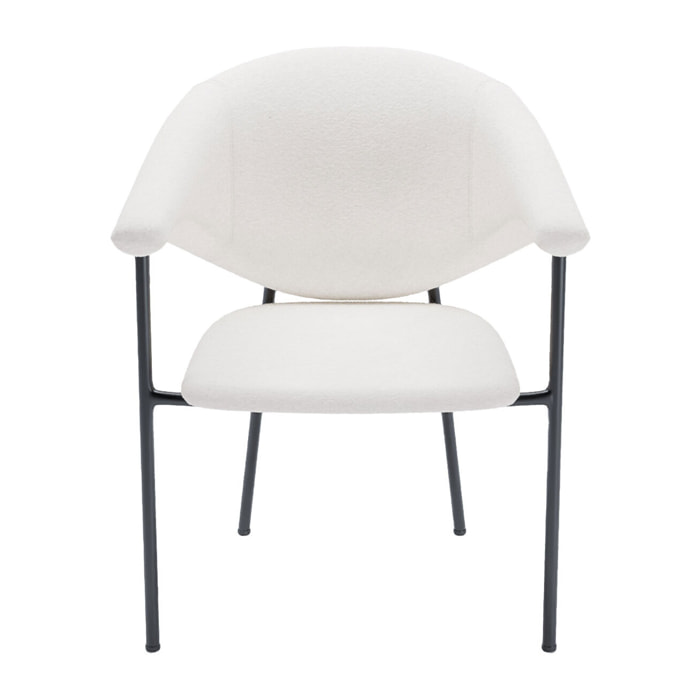 Lot de 2 chaises avec accoudoir design en velours blanc crème