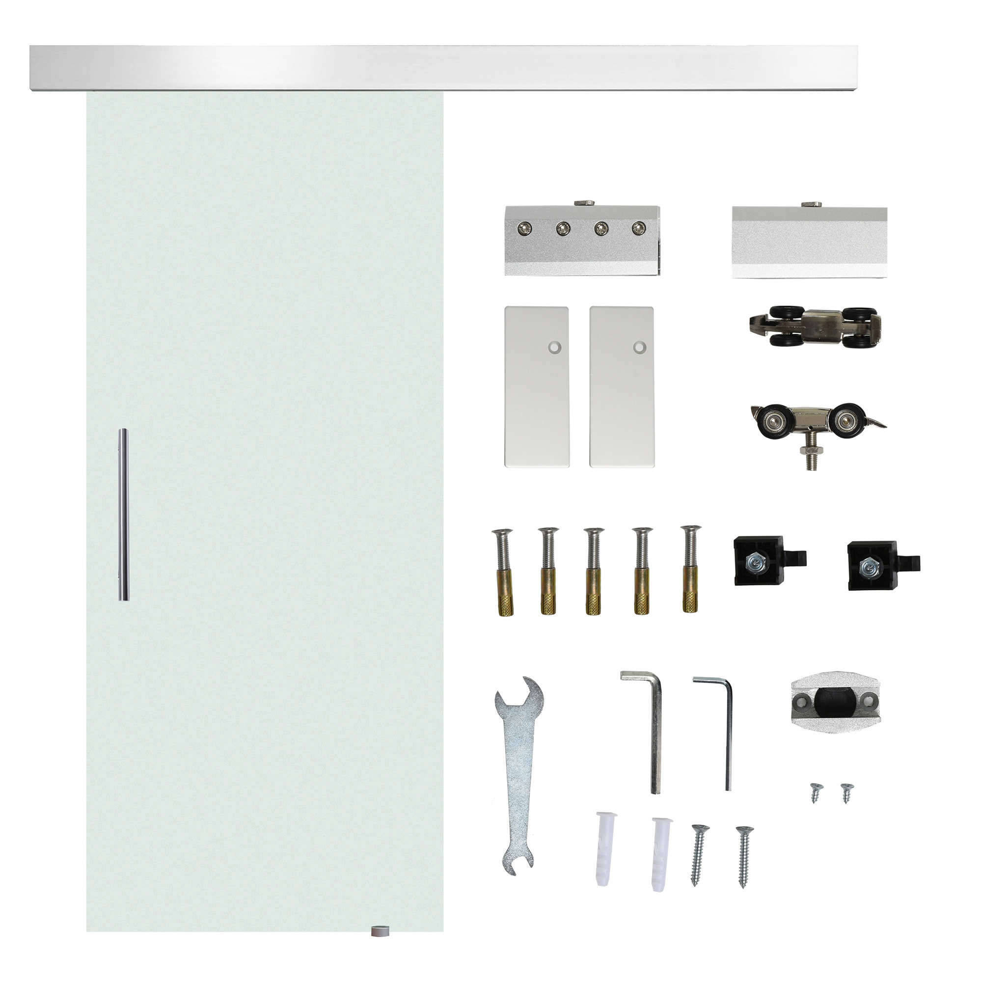 Puerta Corredera 77,5x205 cm Puerta Corrediza de Cristal con Riel Silenciosa para Sala de Estar Comedor Translúcido