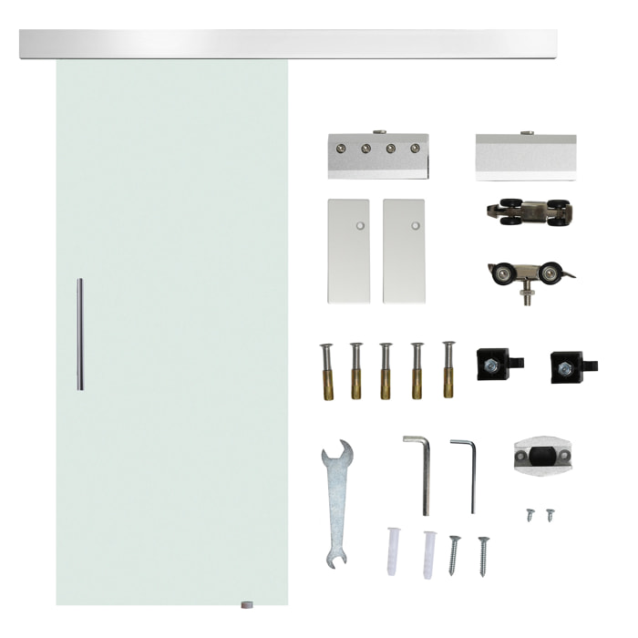 Puerta Corredera 77,5x205 cm Puerta Corrediza de Cristal con Riel Silenciosa para Sala de Estar Comedor Translúcido