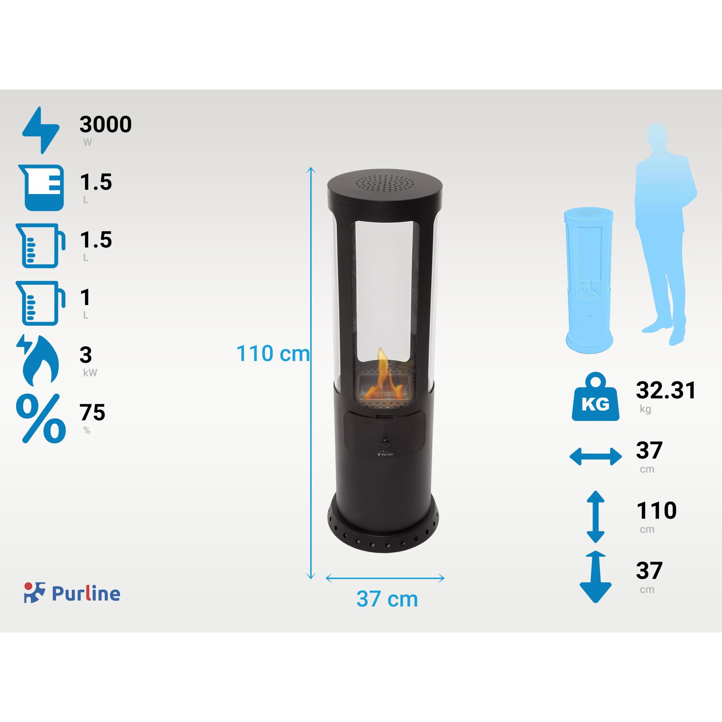 Poêle à éthanol 3kW en acier noir