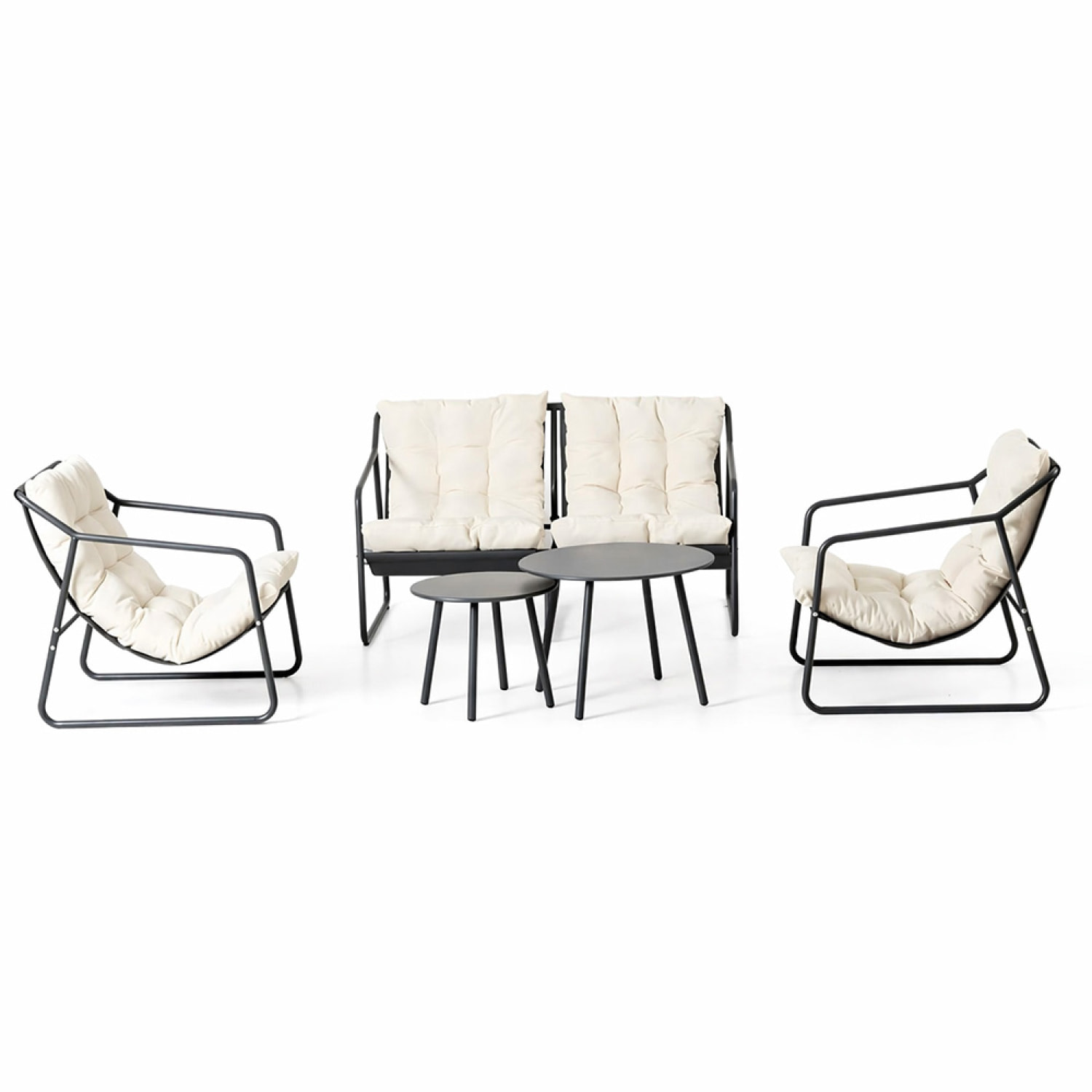 Salon de jardin 4 places gris et beige avec tables basses ANTHI