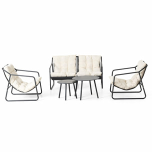 Salon de jardin 4 places gris et beige avec tables basses ANTHI